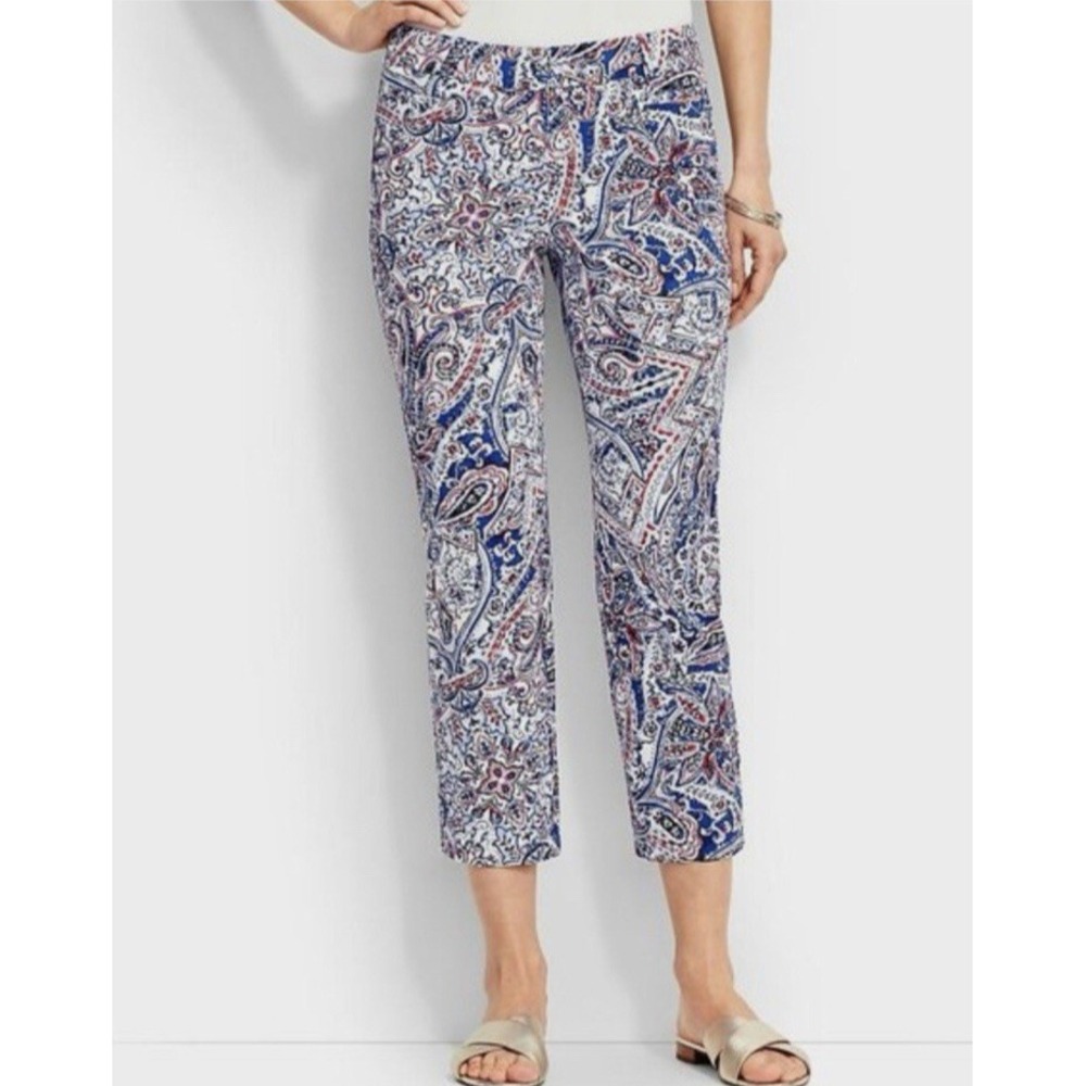 Talbots The Perfect Crop Casual Pants Womens 16 Red White Blue Paisley‎